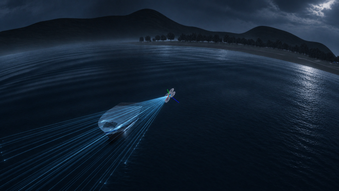 Vision-system simulation following a boat across open water